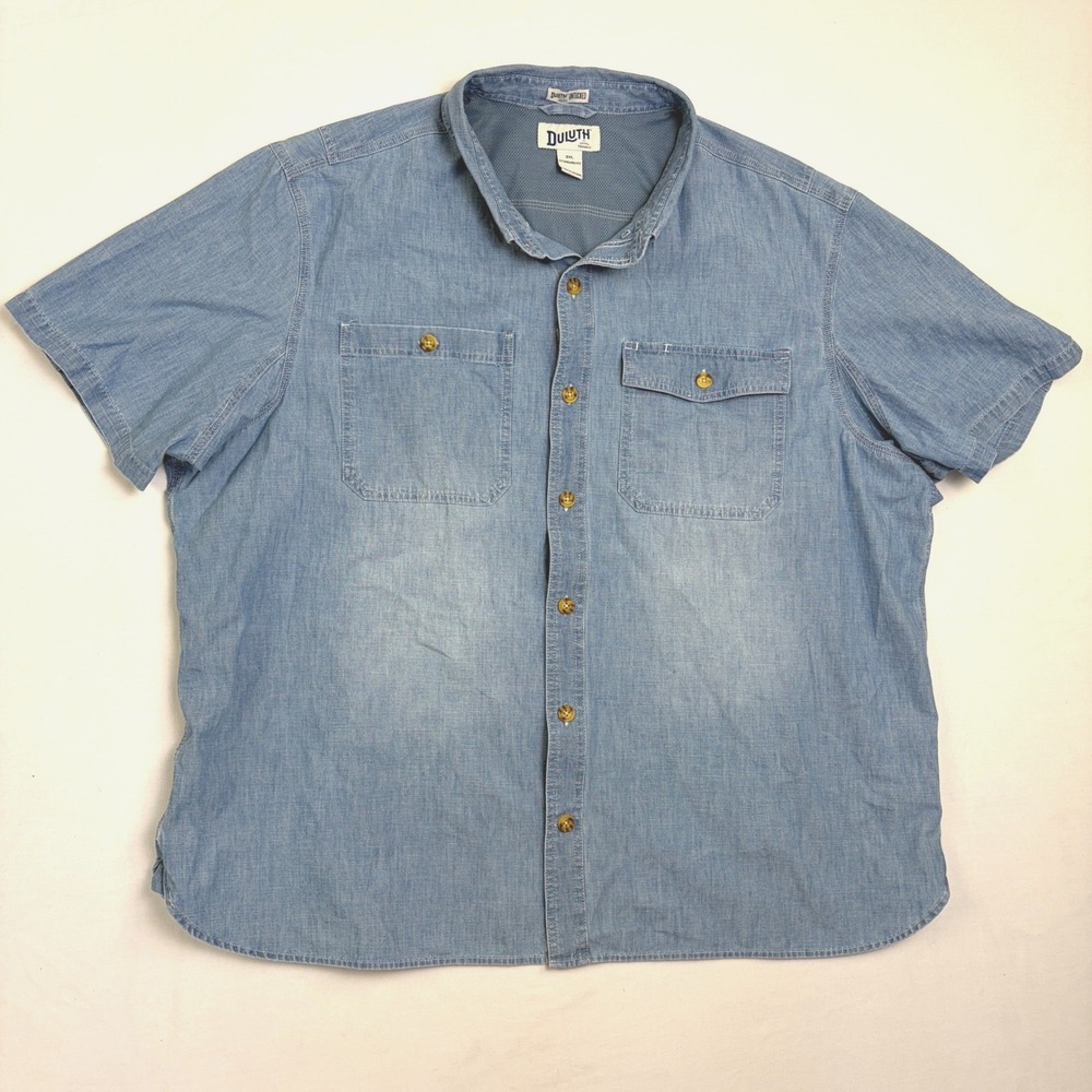 Duluth Trading Co Untucked Men 3XL Blue Coolmax Short Sleeve Button Shirt Vented